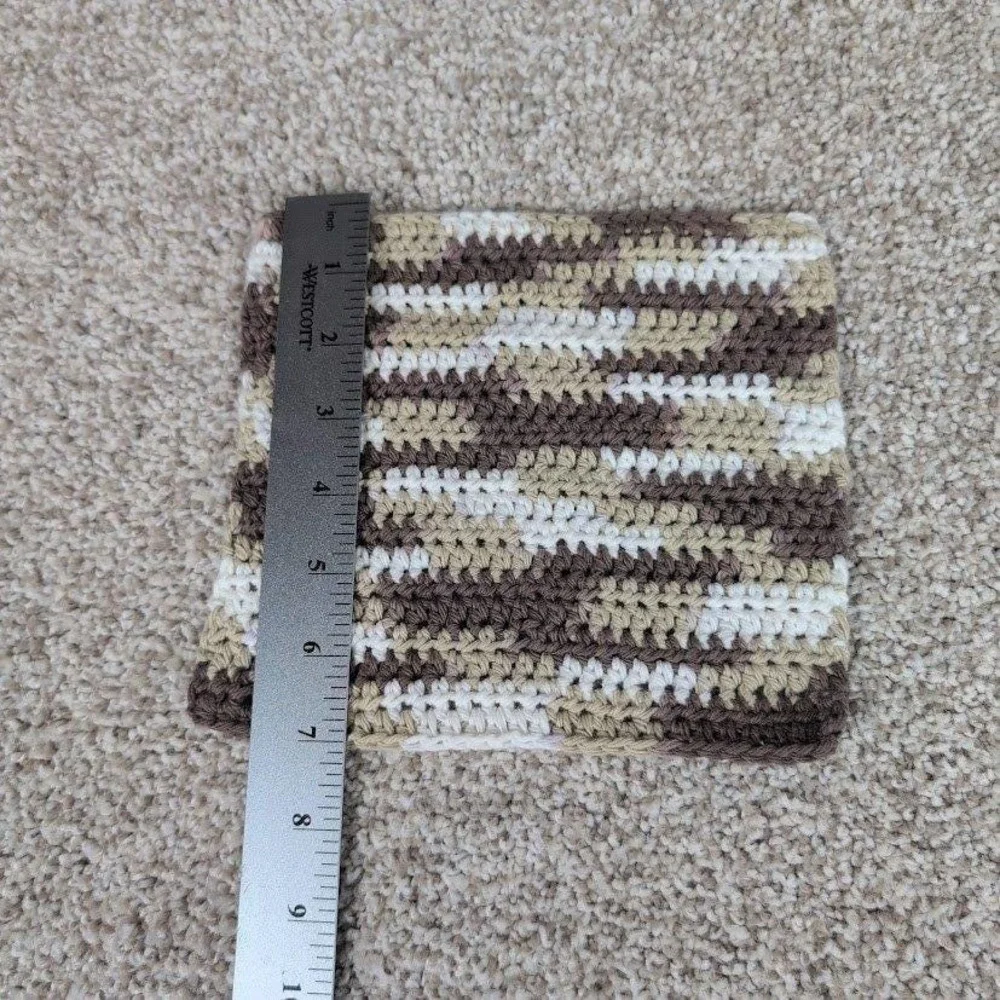 Handmade Crochet Washcloth Dishcloth Cotton Chocolate Milk Stripes‎ Brown White